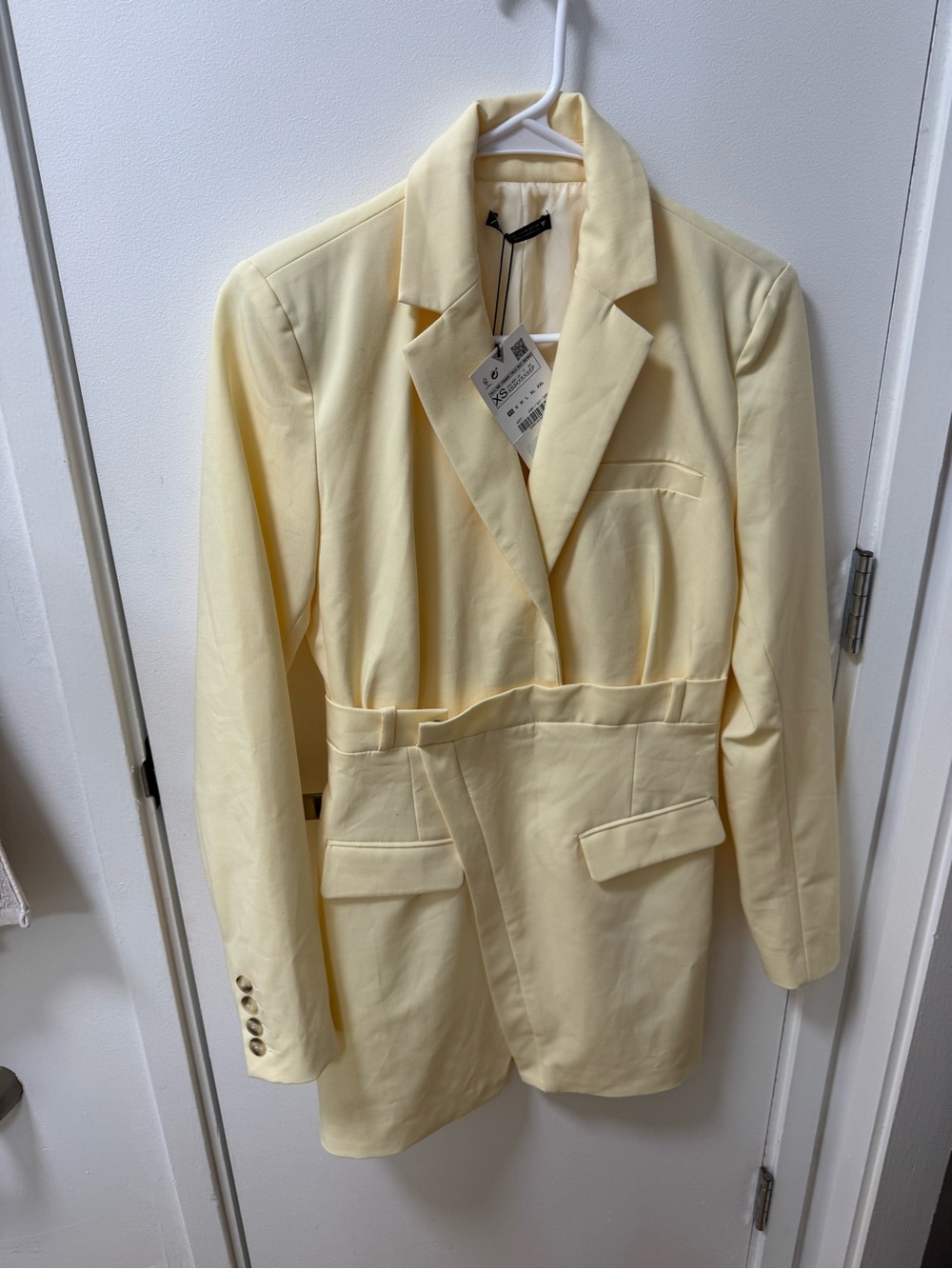 Zara Pale Yellow Tailored Blazer Dress
